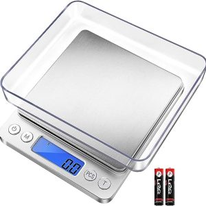 Fuzion Digital Kitchen Scale 3000g/ 0.1g, Pocket Food Scale 6 Measure Modes, LCD, Tare, Digital Scale Grams and Ounces with 2 Trays for Food, Cooking, Nutrition, Reptiles(Battery Included)