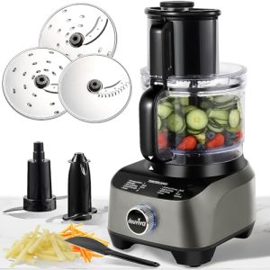 14 Cup Food Processor, French-Fry-Cutter, Blending, Mixing, Shredding, and Slicing, Meat and Vegetable Chopping, Doughing for Home Use, Mincing, and Pureeing,4 Speeds, Large Feed Chute,700W