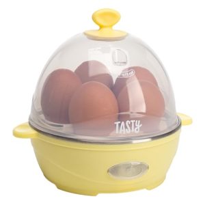 Tasty Mini Rapid Egg Cooker, 5-Egg Capacity for Perfect Hard Boiled Eggs or Omelets, Auto Shut Off, Yellow