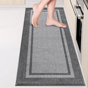 Kitchen Rugs 24″ x 70″, Non-Slip Machine Washable Kitchen Runner Rugs Floor Mats, Absorbent Comfort Standing Mats for Kitchen, Sink, Laundry and Hallway, Rolled Packaging, Light Grey & Dark Grey