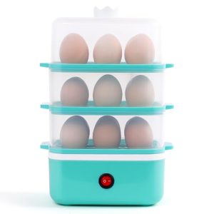 Triple Egg Cooker, 18 Egg Capacity Electric Egg Cooker with Auto Shut-Off Function makes hard, medium or soft boiled eggs quickly and meets your many needs for eggs and food.