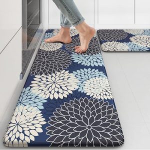 Anti Fatigue Kitchen Mats 2PCS,Boho Kitchen Rugs Non Slip Rubber Backing,Farmhouse Waterproof Kitchen Mat for Floor,Cushioned Standing Mat for Kitchen,Laundry,Sink,Desk,Mutil-Blue