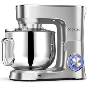 COOKLEE Stand Mixer, 9.5 Qt. 660W 10-Speed Electric Kitchen Mixer with Dishwasher-Safe Dough Hooks, Flat Beaters, Wire Whip & Pouring Shield Attachments for Most Home Cooks, SM-1551 (Silver)