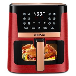 DEIME Air Fryer 7.5 QT 1700W Oilless Oven Healthy Cooker Air Fryers Large Capacity with 12 Presets, Visible Cooking Window, LCD Touch Screen, Customerizable Cooking, Non-Stick Basket Recipe (Red-M)