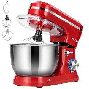 VIVOHOME 4.75 Quart Stand Mixer, 8 Speed Kitchen Electric Food Mixer, Household Stand Mixer for Baking, Cake, Bread with Beater, Dough Hook, Wire Whip and Egg Separator, Red