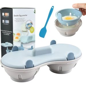 NOOTAZ Egg Poacher Microwave Egg Cooker,2-Cavity Microwave Egg Cooker,Egg Maker Poached Egg Steamer with shovel Kitchen Gadget,Stylish Light Blue 2-Cavity Microwave Egg Cooker