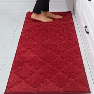 COSY HOMEER Soft Kitchen Floor Mats for in Front of Sink Super Absorbent Rugs and 20″x59″ Non-Skid Mat Standing Washable,Polyester,Red