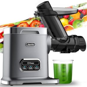 Aeitto Cold Press Juicer Machines, 3.6 Inch Wide Chute, Large Capacity, High Juice Yield, 2 Masticating Juicer Modes, Easy to Clean Slow Juicer for Vegetable and Fruit (Gray)