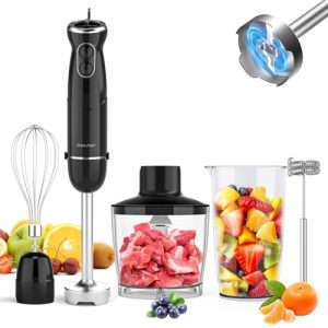 Immersion Blender Handheld Hand Blender, 1000W 5 in 1 Hand Mixer Stick, BPA-Free 12 Speed Handheld Blender 304 Stainless, Mixing Beaker, Chopper, Whisk, Milk Frother, Soup, Smoothies, Baby Food, Sauce