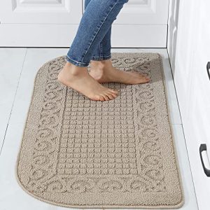 COSY HOMEER 39X20inch Anti Fatigue Kitchen Rug Mats are Made of 100% Polypropylene Half Round Rug Cushion Specialized in Anti Slippery and Machine Washable,Beige