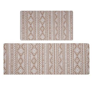 FRESHMINT Anti Fatigue Kitchen Mats for Floor 2 Piece Set, Waterproof & Non-Skid Boho Kitchen Rugs, Cushioned Kitchen Mat for Standing Washable Comfort Desk Kitchen Runners, 17×30+17×47