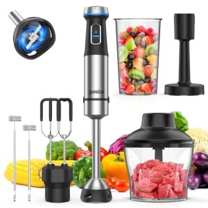 Ganiza Immersion Blender, 6 in 1 Hand Blender Stainless Steel Blade, 15 Speed Stick Blender Electric, Immersion Blender Handheld with 800ml Mixing Beaker, 600ml Chopper, Whisk, Frother, Potato Masher