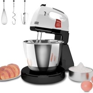 Stand Mixers, 7 Speeds With 3QT Stainless Steel Bowl, Stand and Hand Mixer with Dough Hook, Whisk, Mixing Beater for Baking, Cake, Cookie, Kneading (TB4)