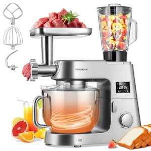 VIVOHOME 9 in 1 Multifunctional Stand Mixer with Fermentation, 6 Speed 7.5 Quart Kitchen Electric Food Mixer with Timer, Meat Grinder, Juice Blender, Vegetable Slicer, Pasta and Cookie Maker, Silver