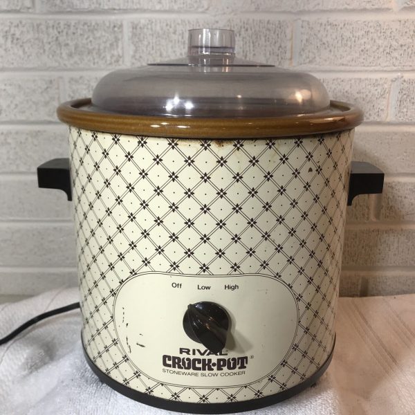 Vintage 3.5qt 70s RIVAL CROCK POT Slow Cooker Model 3100/2 Almond/Brown Works