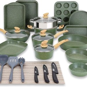 30 Piece Cookware Set Nonstick Pots and Pans Set Granite Kitchen Bakeware Set