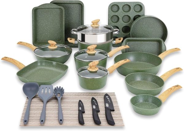 30 Piece Cookware Set Nonstick Pots and Pans Set Granite Kitchen Bakeware Set