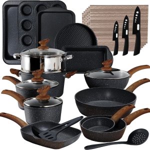 30 Piece Cookware Set Pots and Pans Set Kitchen Granite Non Stick Bakeware Set