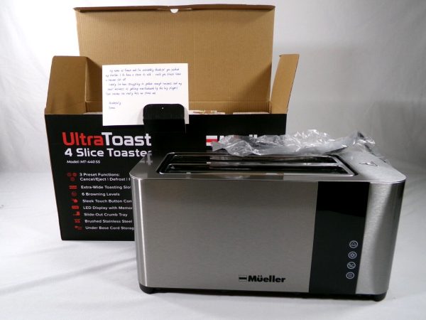 4 SLICE TOASTER BY MUELLER TOAST STAINLESS STEEL HEAVY DUTY CLEAN AND SLEEK NICE