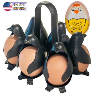 Penguin Egg Cooker 6 Egg Holder Boiling Rack w Egg Timer Soft – Hard Boiled Eggs