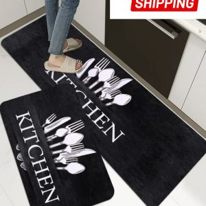 1pc Letter Graphic Kitchen Rug, Polyester Modern Anti-Slip Kitchen Mat – NEW