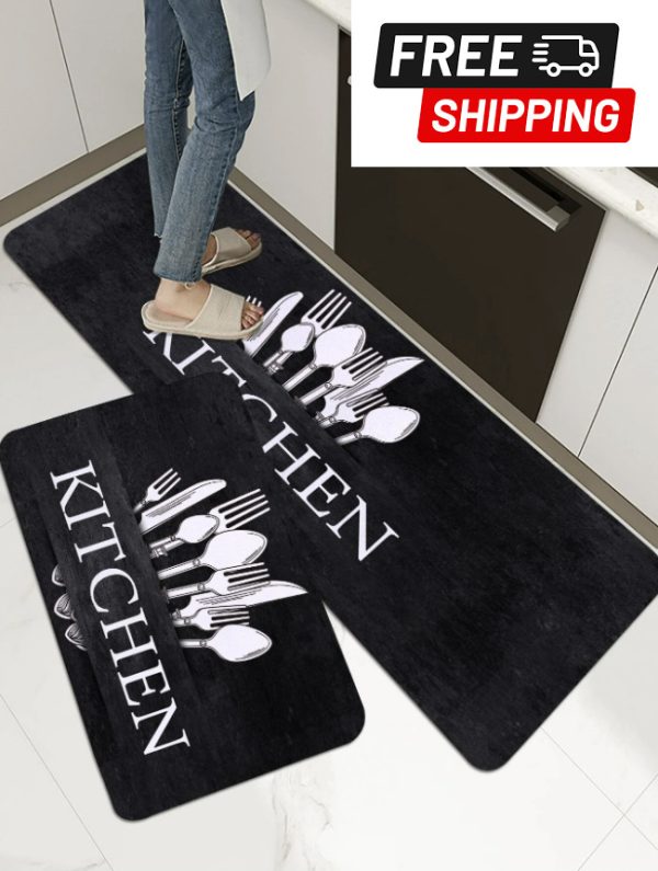 1pc Letter Graphic Kitchen Rug, Polyester Modern Anti-Slip Kitchen Mat – NEW