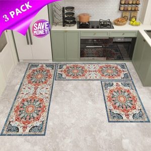 Kitchen Rugs Sets 3 Piece with Runner Non Slip Kitchen Mats for Floor Washable