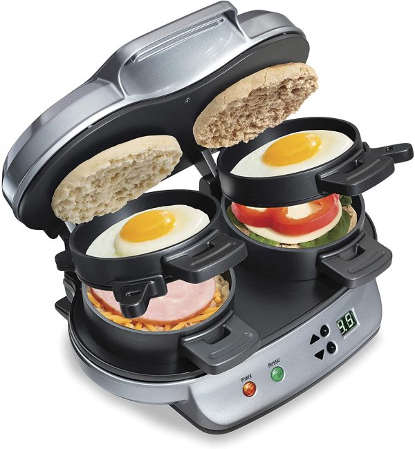 Hamilton Beach Home Electric Dual Breakfast Sandwich Maker Machine with Timer