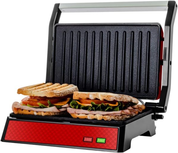 OVENTE Electric Panini Press Sandwich Maker with Non-Stick Coated Plates, Opens