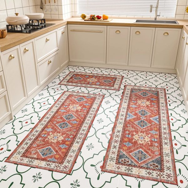 Set of 3 Kitchen Rugs Non-Slip Washable Kitchen Mats and Runners for Floor Decor