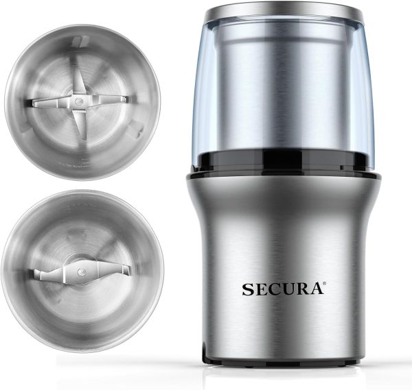 Electric Coffee Grinder and Spice Grinder with 2 Stainless Steel Blades Removabl