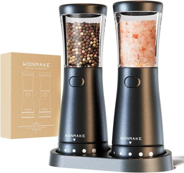 Luxury Stainless Steel Electric Spice Grinder Set – One-Hand Use & LED Light