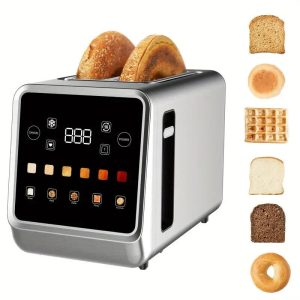 Stainless Steel 2-Slice Digital Toaster, 6 Settings, 5 Bread Types, 1.5″ Slots