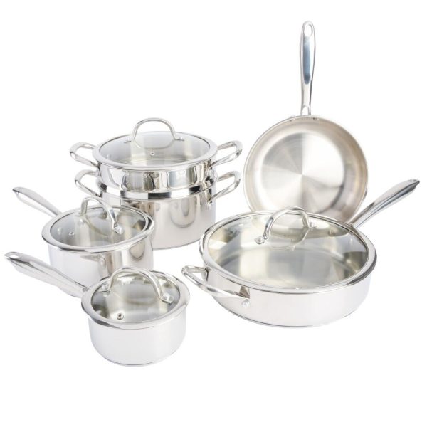 Kenmore Devon 10-Piece Stainless Steel Pots and Pans Cookware Set