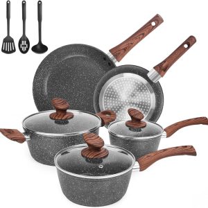 Granite Pots and Pans Set Ultra Nonstick, 11 Piece Die-Cast Cookware Sets