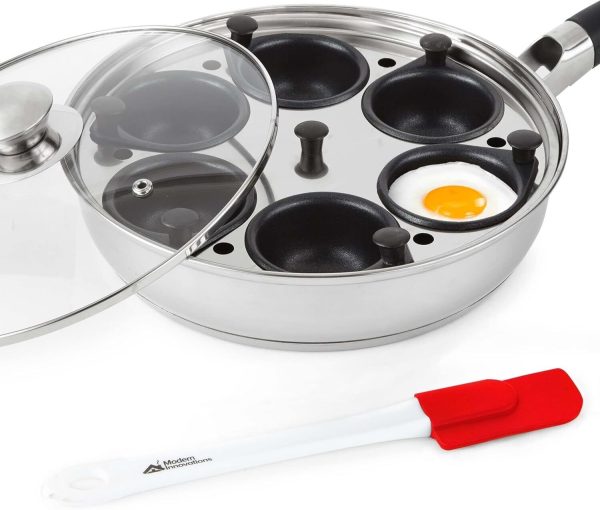 Stainless Steel Egg Poacher Pan Nonstick Poached Egg Maker Cooker,6 Egg Cups NEW