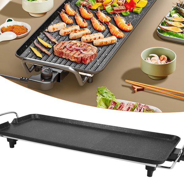 M/S Electric Grill Griddle Nonstick Large Cooking Flat Surface and Strip Surface