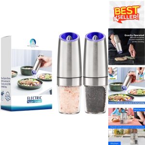 Compact Electric Spice Grinder Set with Blue LED Light and One-Handed Operation