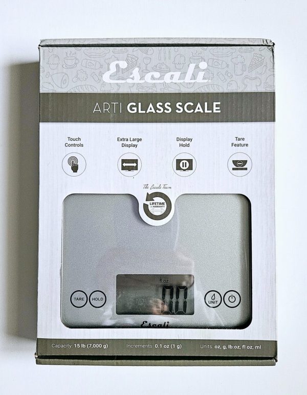 Escali Arti Glass Digital Kitchen Scale Shiny Silver up to 15 lbs NEW