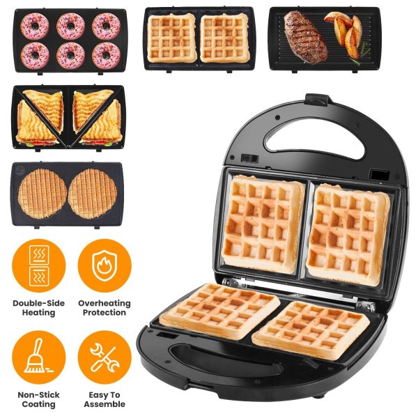 Electric Sandwich Waffle Maker with Removable Non-Stick Plates Breakfast Maker