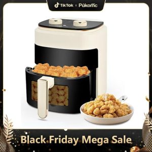 Pukomc Air Fryer, 4QT Air Fryers, with Viewing Window, 8 Custom Presets