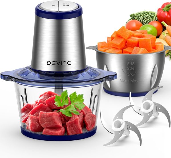 Food Processor, Electric Food Chopper with 2 Bowls (8 Cup+8 Cup), 2 Sets Blades,