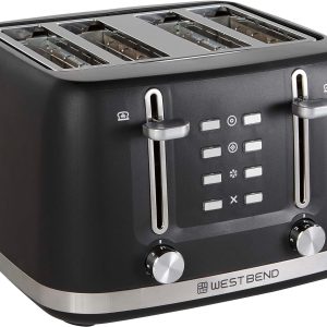 West Bend 4 Slice Toaster with Extra-Wide Slots, 7 Shade Settings, 1500W – Black