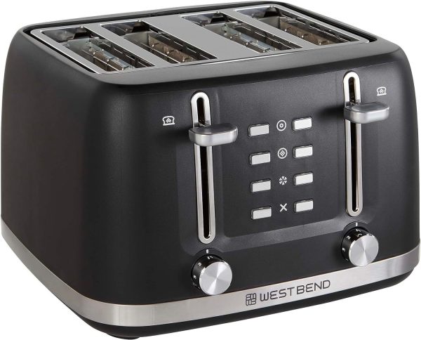 West Bend 4 Slice Toaster with Extra-Wide Slots, 7 Shade Settings, 1500W – Black