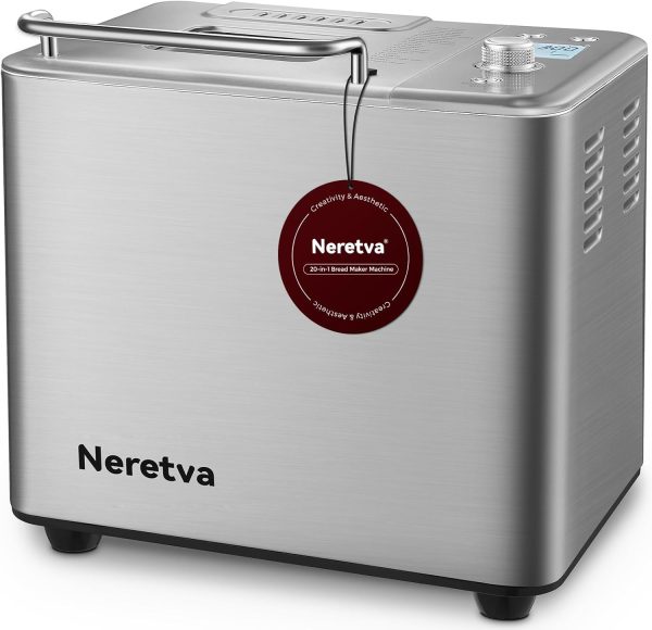 Neretva 20-IN-1 Bread Maker, Dual Heater 1.5LB/2LB Bread Machine Stainless Steel