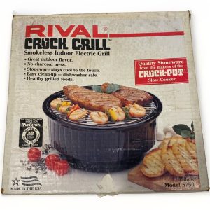 Vintage Rival Crock Grill Smokeless Indoor Electric Grill Black 5750 (Complete)