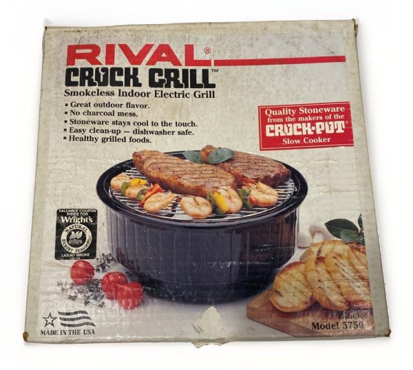 Vintage Rival Crock Grill Smokeless Indoor Electric Grill Black 5750 (Complete)