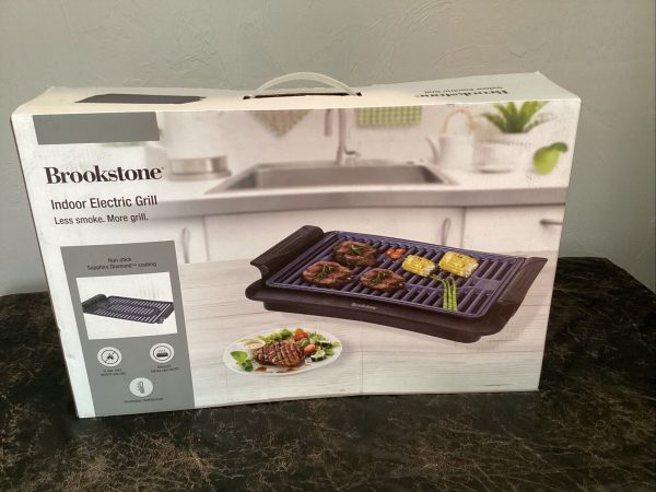 New BROOKSTONE INDOOR ELECTRIC GRILL Non-Stick SAPPHIRE DIAMOND Coating