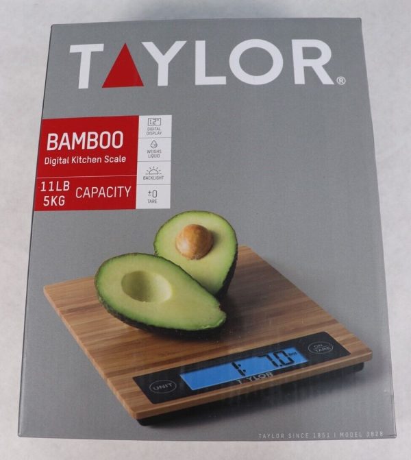 Taylor 3828 Bamboo Digital Kitchen Scale 11lb / 5kg Capacity New