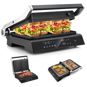 Electric Panini Press Grill Sandwich Maker w/ LED Display & Removable Drip Tray